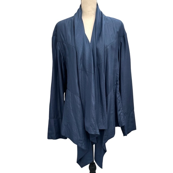 PURE DKNY BLUE SILK WATERFALL FRONT OPEN JACKET COAT - Picture 1 of 13
